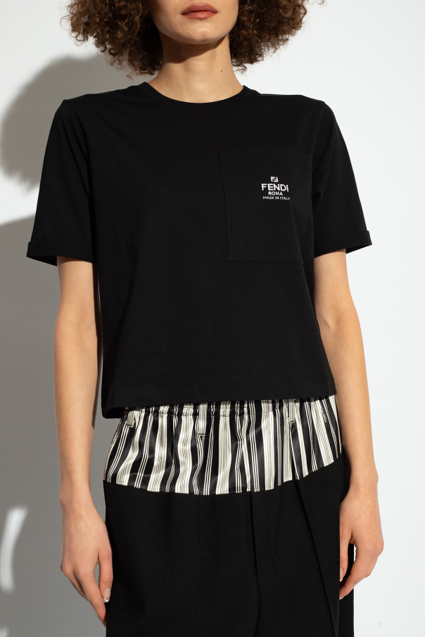 【FENDI】Short-sleeved T-shirt/追跡+関税+全国送料込み FENDI T-Shirts Men Black - POIZON